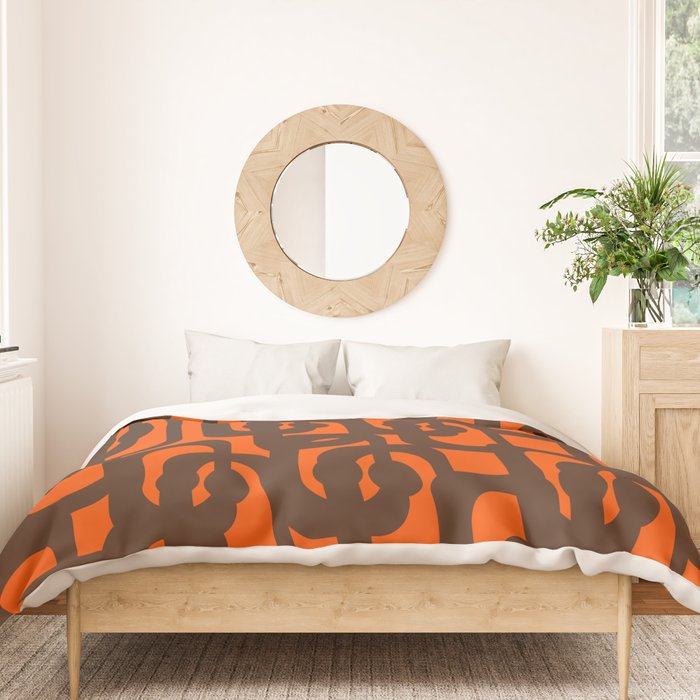 Mid Century Modern Loop Pattern in Retro 70s Dark Brown and Orange Duvet Cover Gallery Image 3