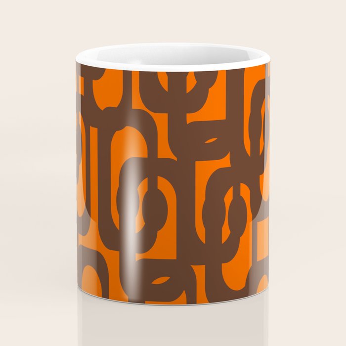 Mid Century Modern Loop Pattern in Retro 70s Dark Brown and Orange Coffee Mug Gallery Image 4