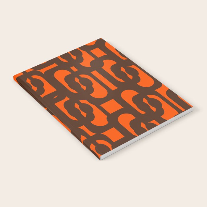 Mid Century Modern Loop Pattern in Retro 70s Dark Brown and Orange Notebook Gallery Image 2