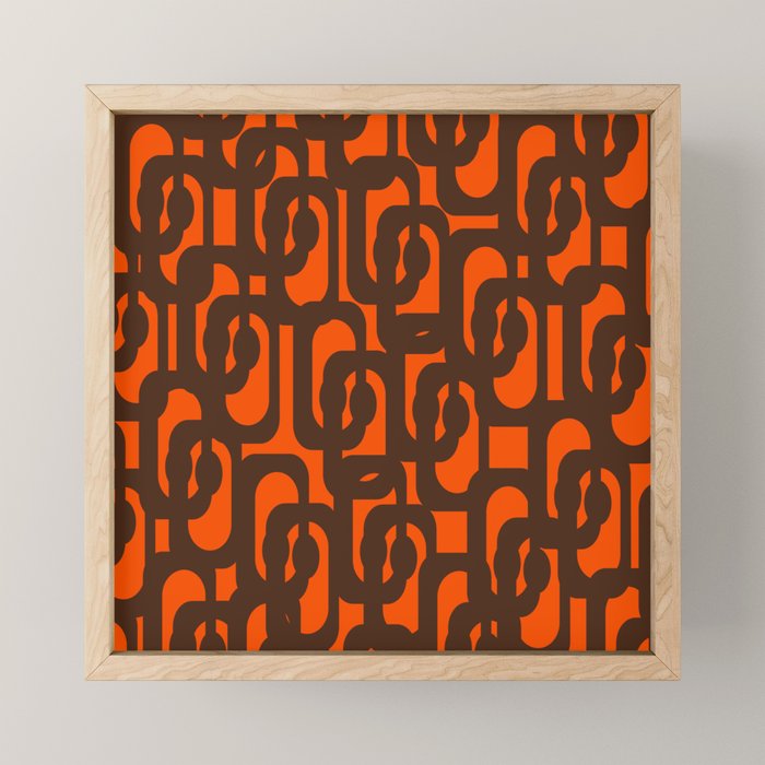 Mid Century Modern Loop Pattern in Retro 70s Dark Brown and Orange Mini Art Print Gallery Image 1
