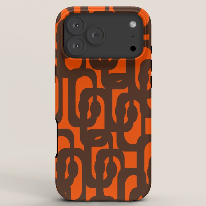 Mid Century Modern Loop Pattern in Retro 70s Dark Brown and Orange iPhone Case Gallery Image 8