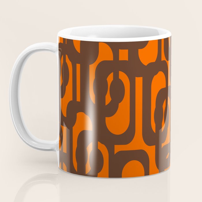 Mid Century Modern Loop Pattern in Retro 70s Dark Brown and Orange Coffee Mug Gallery Image 3