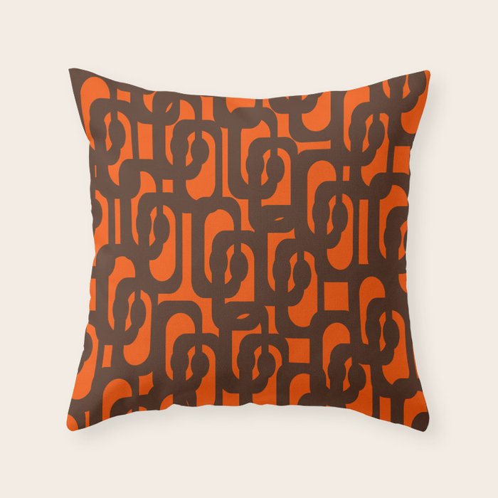 Mid Century Modern Loop Pattern in Retro 70s Dark Brown and Orange Throw Pillow Gallery Image 6