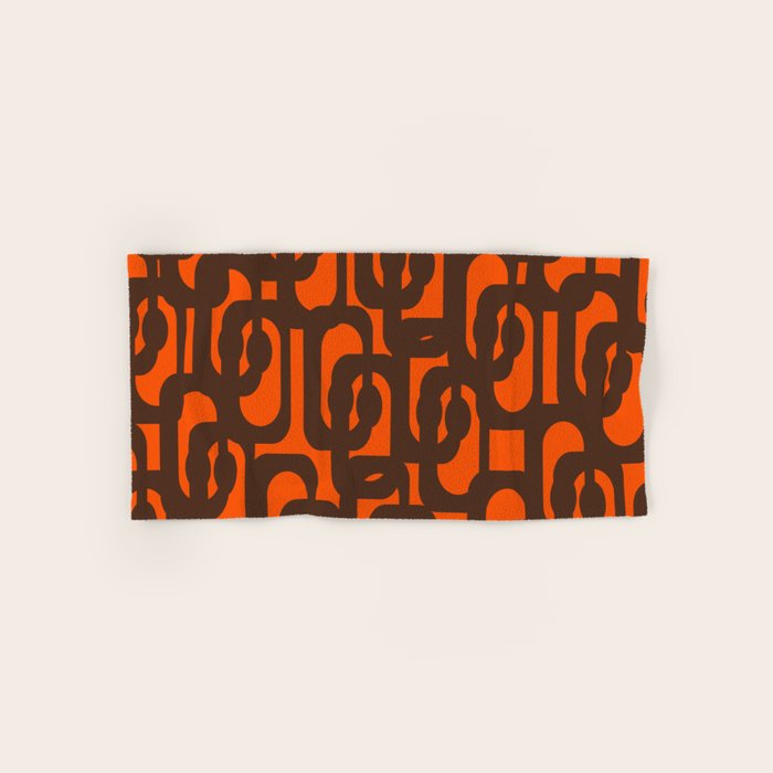 Mid Century Modern Loop Pattern in Retro 70s Dark Brown and Orange Bath Towel Gallery Image 1