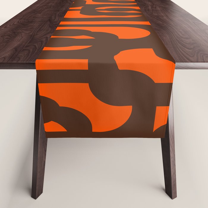 Mid Century Modern Loop Pattern in Retro 70s Dark Brown and Orange Table Runner Gallery Image 1