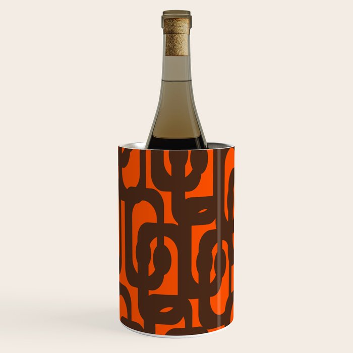 Mid Century Modern Loop Pattern in Retro 70s Dark Brown and Orange Wine Chiller Gallery Image 1