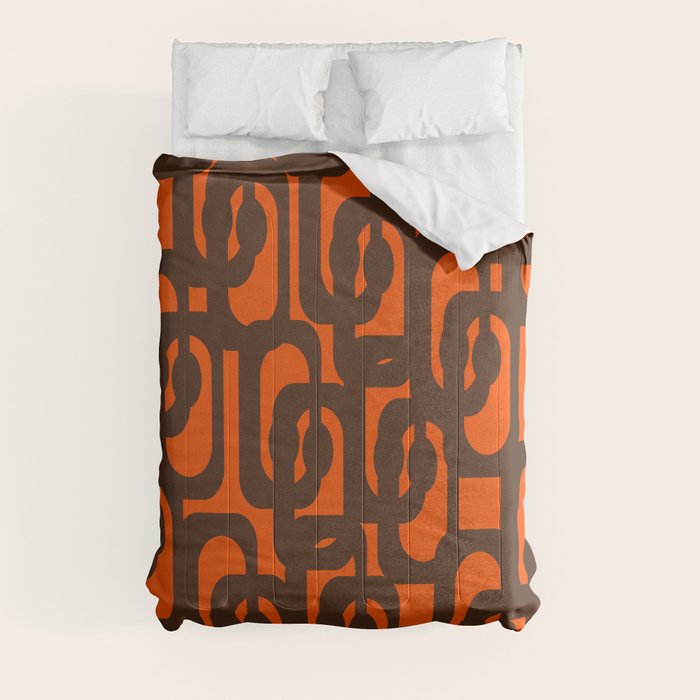 Mid Century Modern Loop Pattern in Retro 70s Dark Brown and Orange Comforter Gallery Image 3