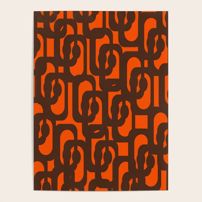 Mid Century Modern Loop Pattern in Retro 70s Dark Brown and Orange Poster Gallery Image 1
