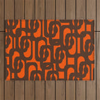 Mid Century Modern Loop Pattern in Retro 70s Dark Brown and Orange Outdoor Rug Gallery Image 1