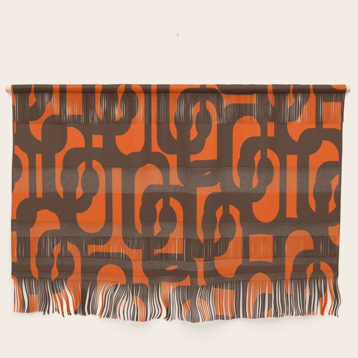Mid Century Modern Loop Pattern in Retro 70s Dark Brown and Orange Wall Hanging Gallery Image 1