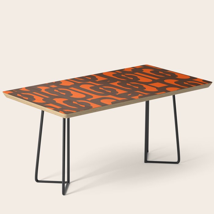 Mid Century Modern Loop Pattern in Retro 70s Dark Brown and Orange Coffee Table Gallery Image 1