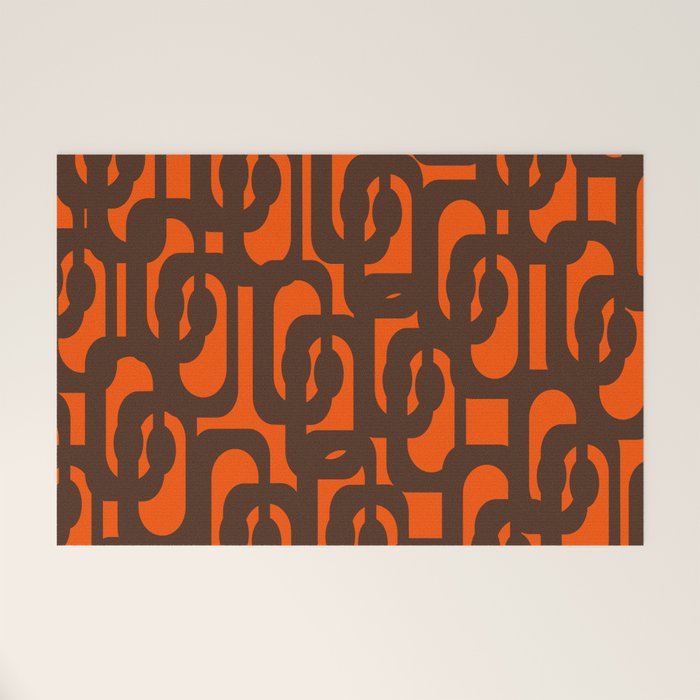 Mid Century Modern Loop Pattern in Retro 70s Dark Brown and Orange Welcome Mat Gallery Image 1