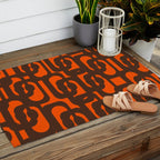 Mid Century Modern Loop Pattern in Retro 70s Dark Brown and Orange Outdoor Rug Gallery Image 2