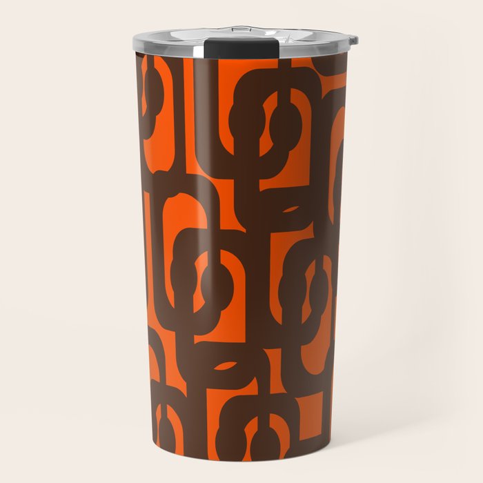Mid Century Modern Loop Pattern in Retro 70s Dark Brown and Orange Travel Mug Gallery Image 1