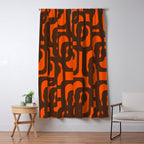 Mid Century Modern Loop Pattern in Retro 70s Dark Brown and Orange Window Curtain Gallery Image 5