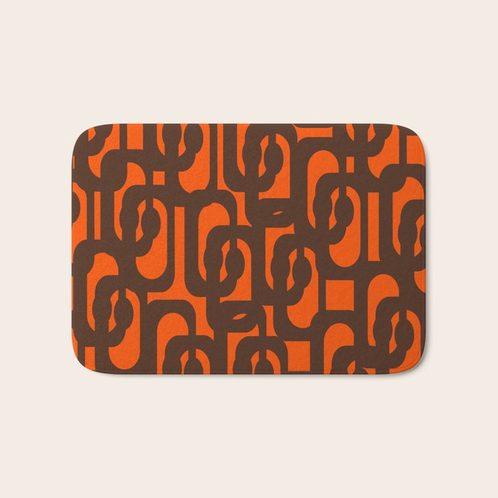 Mid Century Modern Loop Pattern in Retro 70s Dark Brown and Orange Bath Mat Gallery Image 1