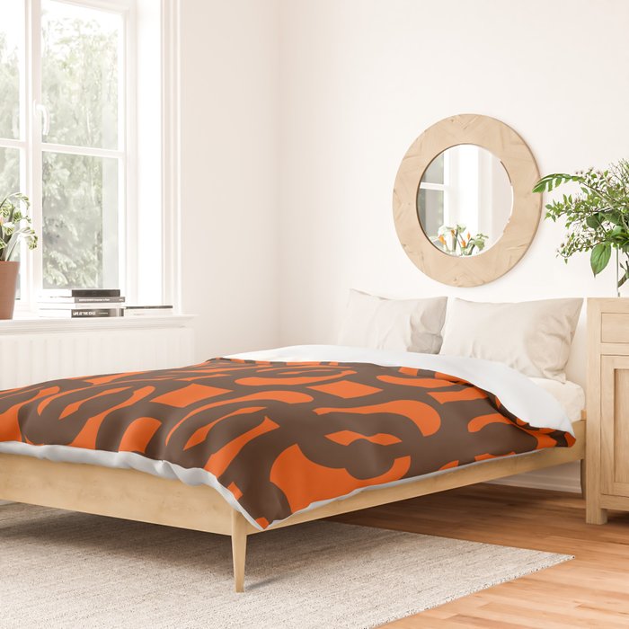 Mid Century Modern Loop Pattern in Retro 70s Dark Brown and Orange Duvet Cover Gallery Image 2