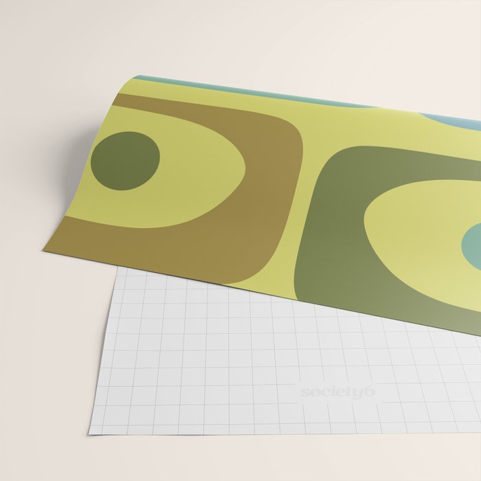 Mid Century Modern Retro Abstract Piquet Pattern in Guacamole Green and Blue Tones Wrapping Paper Gallery Image 2