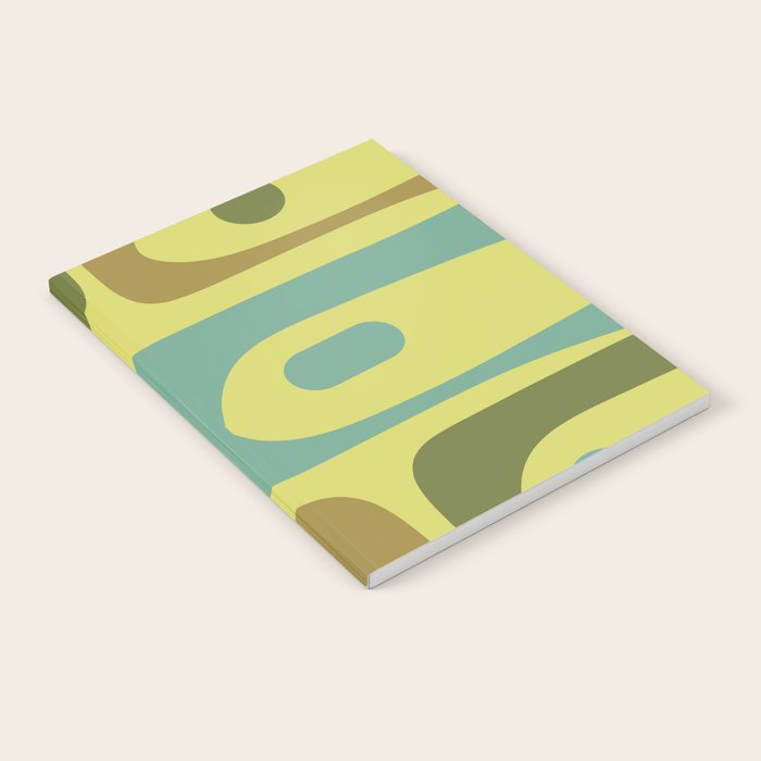 Mid Century Modern Retro Abstract Piquet Pattern in Guacamole Green and Blue Tones Notebook Gallery Image 2
