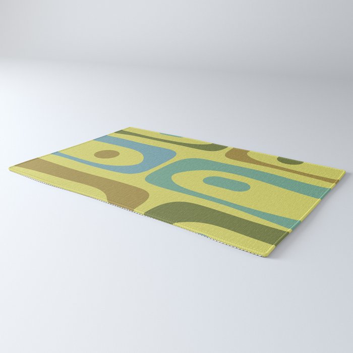 Mid Century Modern Retro Abstract Piquet Pattern in Guacamole Green and Blue Tones Rug Gallery Image 3