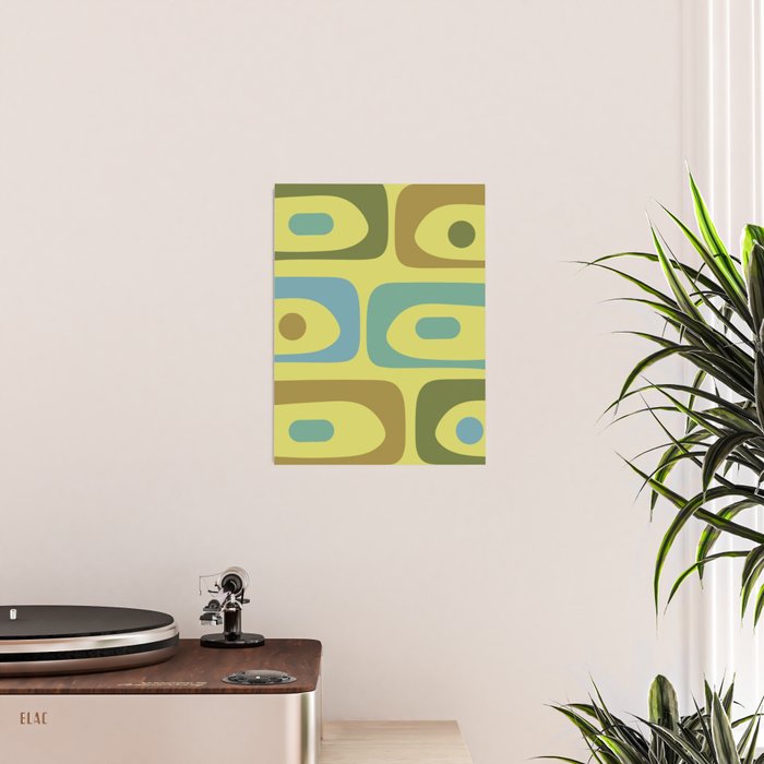 Mid Century Modern Retro Abstract Piquet Pattern in Guacamole Green and Blue Tones Poster Gallery Image 2