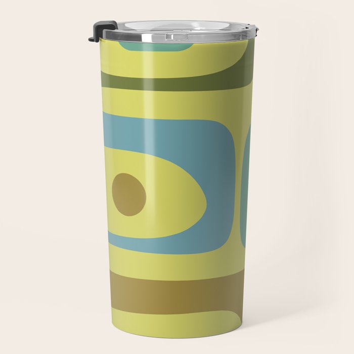 Mid Century Modern Retro Abstract Piquet Pattern in Guacamole Green and Blue Tones Travel Mug Gallery Image 3