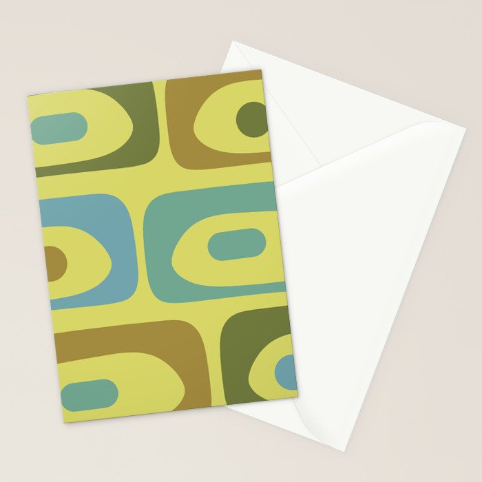 Mid Century Modern Retro Abstract Piquet Pattern in Guacamole Green and Blue Tones Stationery Card Gallery Image 2