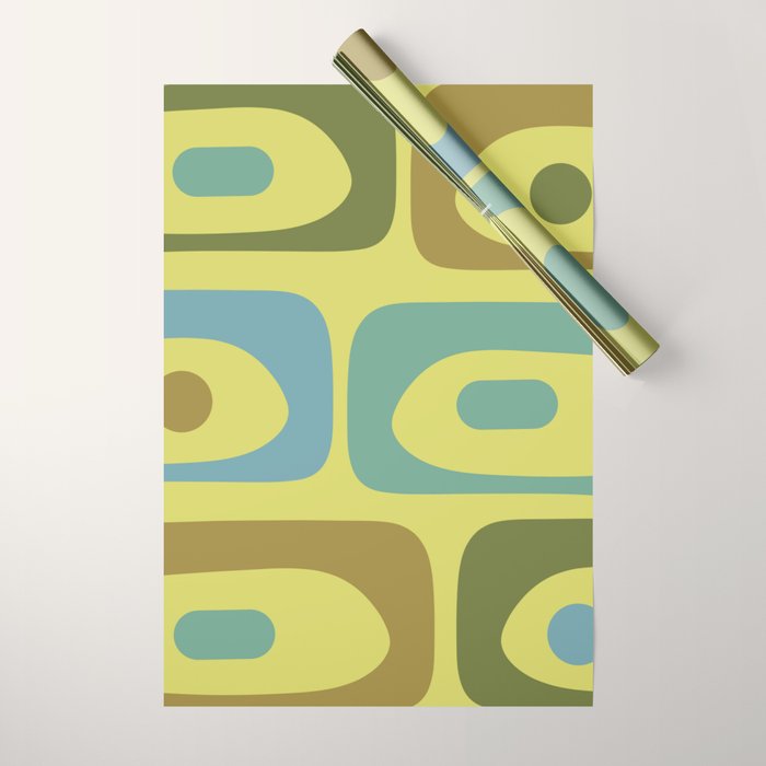 Mid Century Modern Retro Abstract Piquet Pattern in Guacamole Green and Blue Tones Wrapping Paper Gallery Image 1
