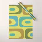 Mid Century Modern Retro Abstract Piquet Pattern in Guacamole Green and Blue Tones Wrapping Paper Gallery Image 1