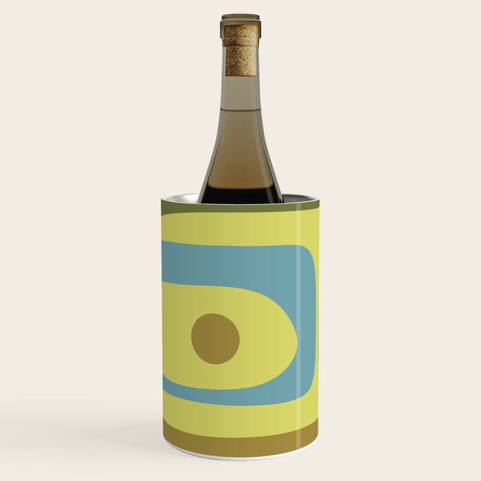 Mid Century Modern Retro Abstract Piquet Pattern in Guacamole Green and Blue Tones Wine Chiller Gallery Image 2