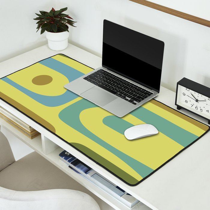 Mid Century Modern Retro Abstract Piquet Pattern in Guacamole Green and Blue Tones Desk Mat Gallery Image 2