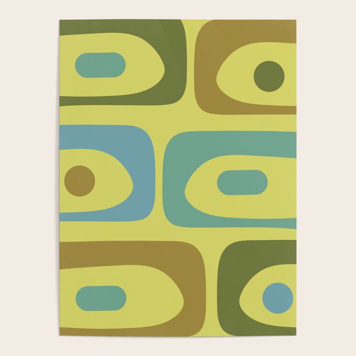 Mid Century Modern Retro Abstract Piquet Pattern in Guacamole Green and Blue Tones Poster Gallery Image 1