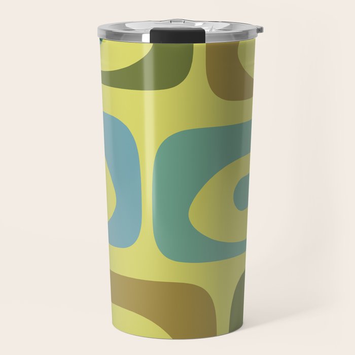 Mid Century Modern Retro Abstract Piquet Pattern in Guacamole Green and Blue Tones Travel Mug Gallery Image 1