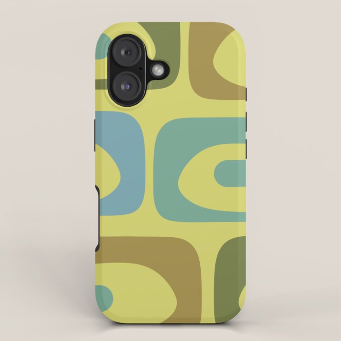 Mid Century Modern Retro Abstract Piquet Pattern in Guacamole Green and Blue Tones iPhone Case Gallery Image 1