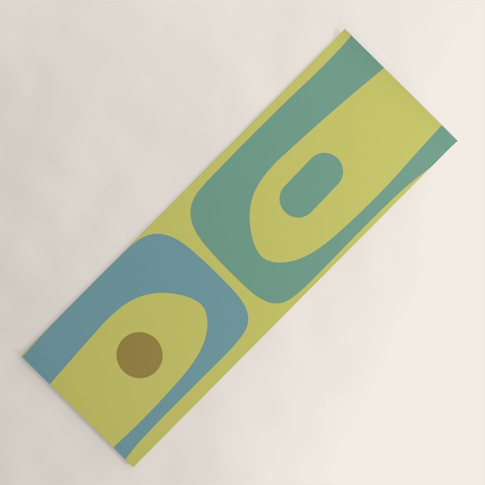 Mid Century Modern Retro Abstract Piquet Pattern in Guacamole Green and Blue Tones Yoga Mat Gallery Image 1