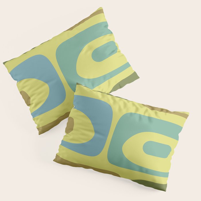 Mid Century Modern Retro Abstract Piquet Pattern in Guacamole Green and Blue Tones Pillow Sham Gallery Image 3