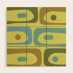 Mid Century Modern Retro Abstract Piquet Pattern in Guacamole Green and Blue Tones Wood Wall Art Gallery Image 1