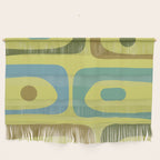 Mid Century Modern Retro Abstract Piquet Pattern in Guacamole Green and Blue Tones Wall Hanging Gallery Image 1