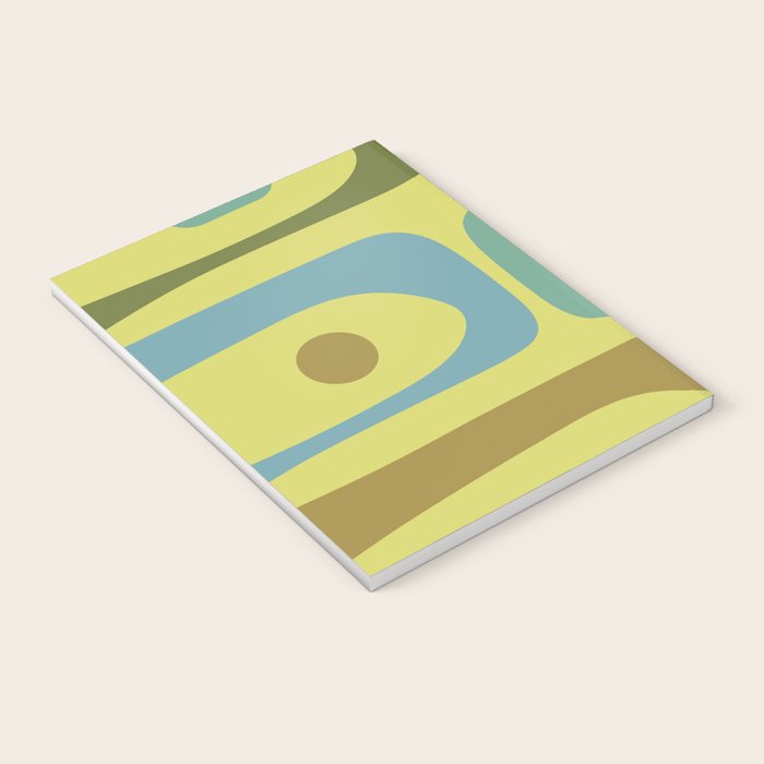 Mid Century Modern Retro Abstract Piquet Pattern in Guacamole Green and Blue Tones Notebook Gallery Image 3