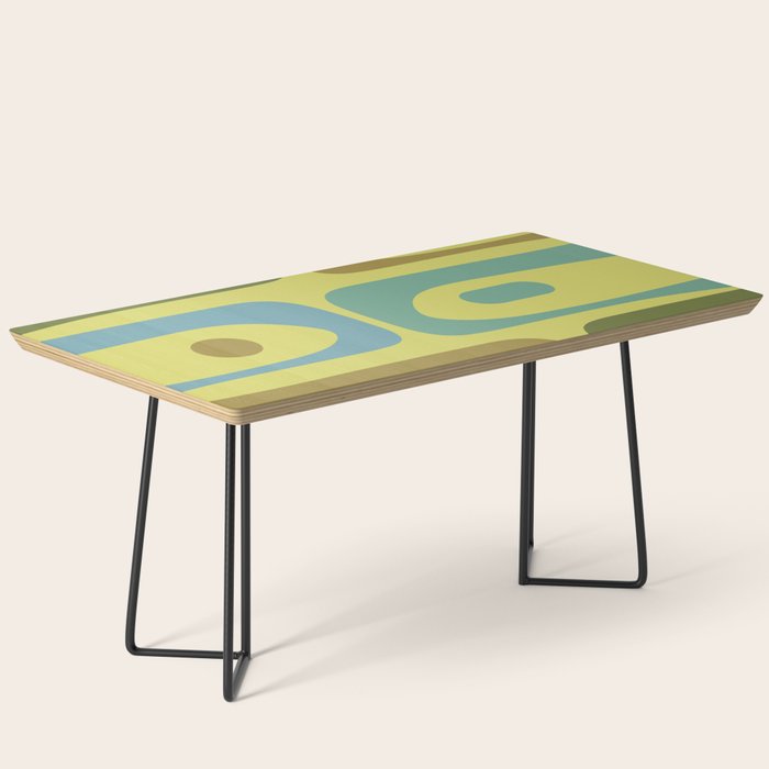 Mid Century Modern Retro Abstract Piquet Pattern in Guacamole Green and Blue Tones Coffee Table Gallery Image 1
