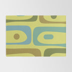Mid Century Modern Retro Abstract Piquet Pattern in Guacamole Green and Blue Tones Rug Gallery Image 2