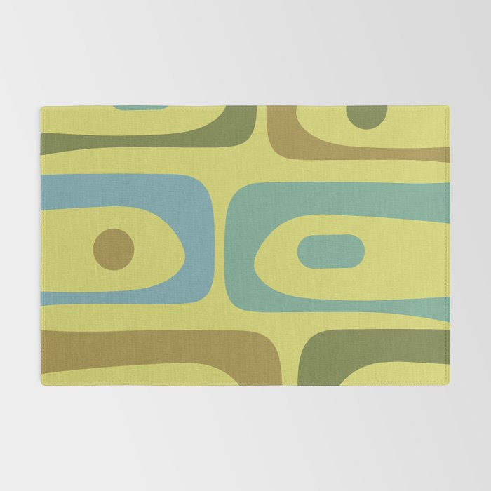 Mid Century Modern Retro Abstract Piquet Pattern in Guacamole Green and Blue Tones Rug Gallery Image 2