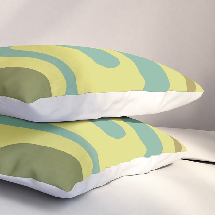 Mid Century Modern Retro Abstract Piquet Pattern in Guacamole Green and Blue Tones Pillow Sham Gallery Image 3