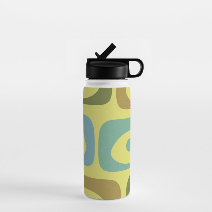 Mid Century Modern Retro Abstract Piquet Pattern in Guacamole Green and Blue Tones Water Bottle Gallery Image 1