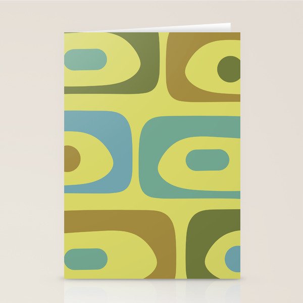 Mid Century Modern Retro Abstract Piquet Pattern in Guacamole Green and Blue Tones Stationery Card Gallery Image 1