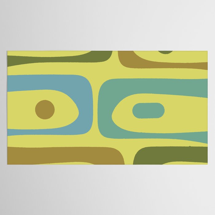 Mid Century Modern Retro Abstract Piquet Pattern in Guacamole Green and Blue Tones Tablecloth Gallery Image 2