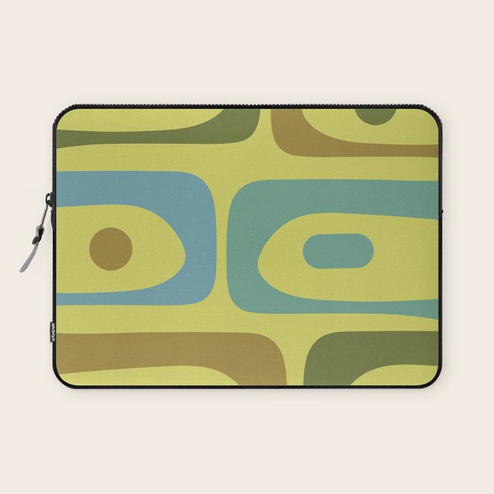 Mid Century Modern Retro Abstract Piquet Pattern in Guacamole Green and Blue Tones Laptop Sleeve Gallery Image 1