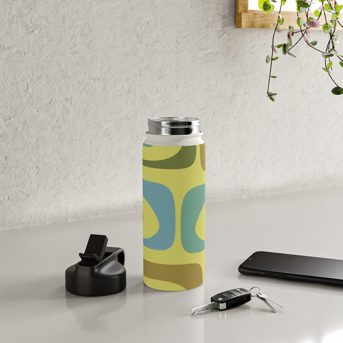 Mid Century Modern Retro Abstract Piquet Pattern in Guacamole Green and Blue Tones Water Bottle Gallery Image 4