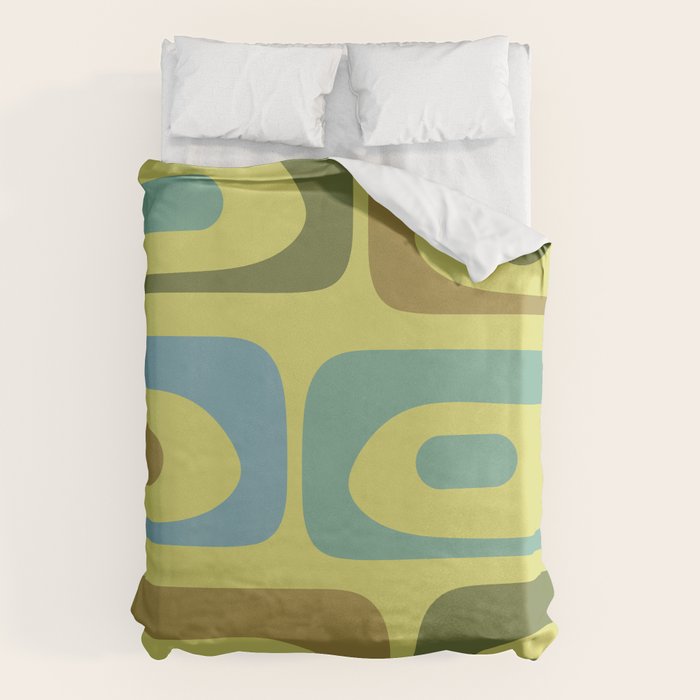 Mid Century Modern Retro Abstract Piquet Pattern in Guacamole Green and Blue Tones Duvet Cover Gallery Image 1