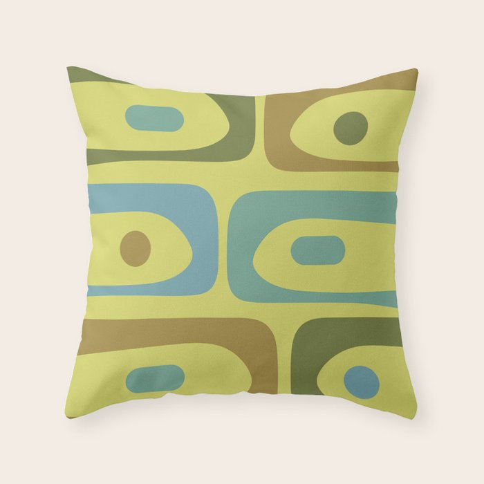 Mid Century Modern Retro Abstract Piquet Pattern in Guacamole Green and Blue Tones Throw Pillow Gallery Image 1